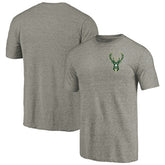 Gray Milwaukee Bucks Primary Logo Left Chest Distressed Tri-Blend T-Shirt | NBA
