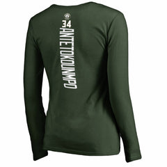 Hunter Green Giannis Antetokounmpo Milwaukee Bucks Women's Team Backer Name & Number Long Sleeve V-Neck T-Shirt | NBA