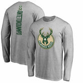 Heathered Gray Giannis Antetokounmpo Milwaukee Bucks Team Backer Name & Number Long Sleeve T-Shirt | NBA