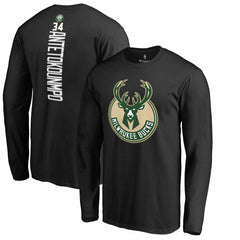 Black Giannis Antetokounmpo Milwaukee Bucks Team Backer Name & Number Long Sleeve T-Shirt | NBA