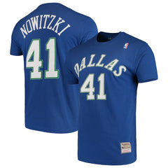 Blue Dirk Nowitzki Dallas Mavericks Hardwood Classics Team Name & Number T-Shirt sale | NBA
