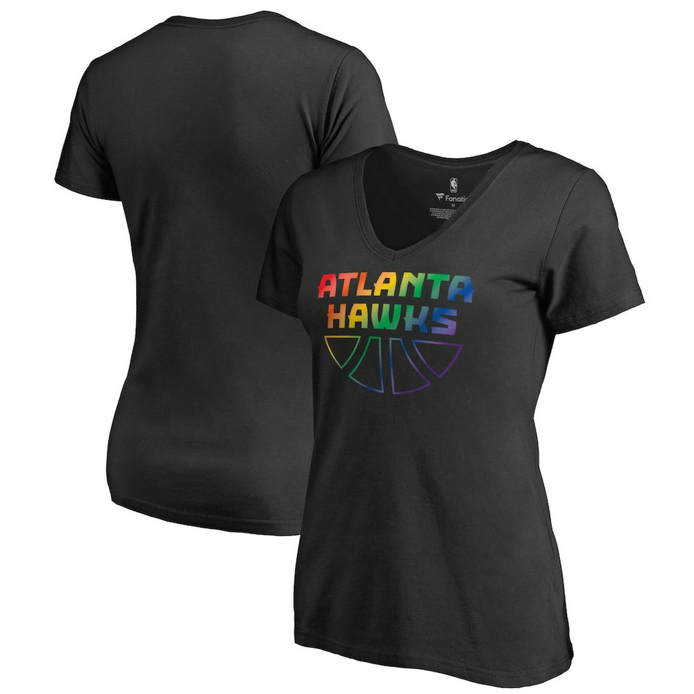 Black Atlanta Hawks Women's Team Pride Wordmark V-Neck T-Shirt | NBA