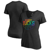 Black Milwaukee Bucks Women's Team Pride Wordmark V-Neck T-Shirt | NBA
