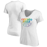 White Chicago Bulls Women's Team Pride Wordmark V-Neck T-Shirt sale | NBA