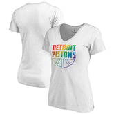 White Detroit Pistons Women's Team Pride Wordmark V-Neck T-Shirt sale | NBA