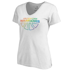White Golden State Warriors Women's Team Pride Wordmark V-Neck T-Shirt sale | NBA