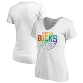 White Milwaukee Bucks Women's Team Pride Wordmark V-Neck T-Shirt | NBA