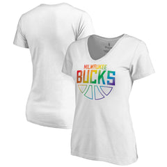 White Milwaukee Bucks Women's Team Pride Wordmark V-Neck T-Shirt | NBA