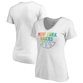 White New York Knicks Women's Team Pride Wordmark V-Neck T-Shirt | NBA