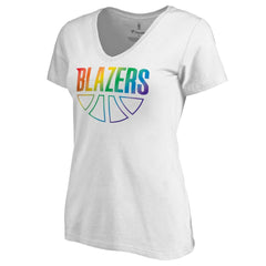 White Portland Trail Blazers Women's Team Pride Wordmark V-Neck T-Shirt sale | NBA