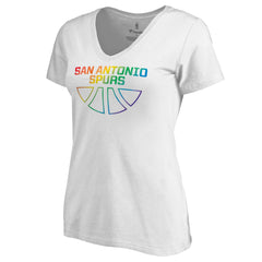 White San Antonio Spurs Women's Team Pride Wordmark V-Neck T-Shirt | NBA