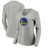 Heather Gray Golden State Warriors Women's Primary Logo Long Sleeve V-Neck T-Shirt sale | NBA