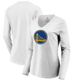 White Golden State Warriors Women's Primary Logo Long Sleeve V-Neck T-Shirt sale | NBA