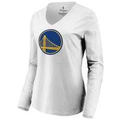 White Golden State Warriors Women's Primary Logo Long Sleeve V-Neck T-Shirt sale | NBA