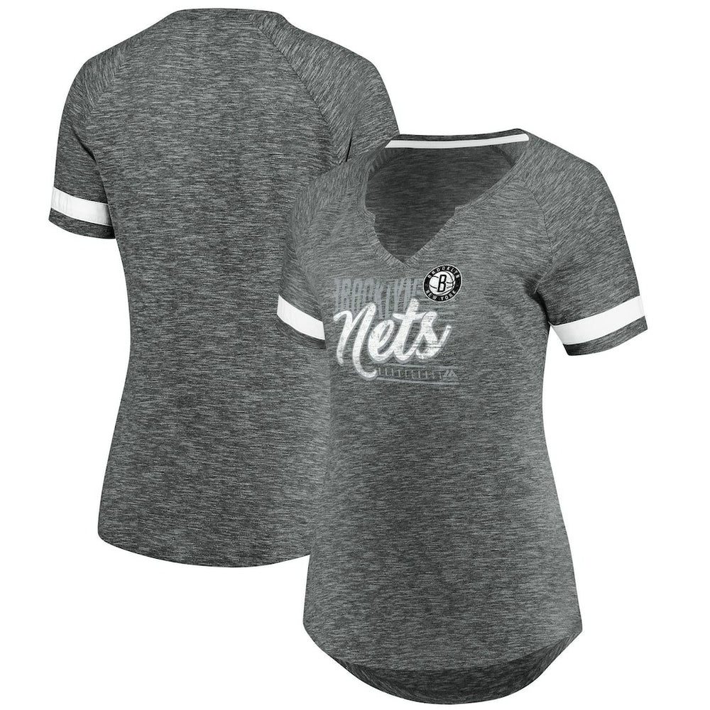 Gray/White Brooklyn Nets Women's Showtime Winning With Pride Notch Neck T-Shirt | NBA
