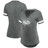 Gray/White Brooklyn Nets Women's Showtime Winning With Pride Notch Neck T-Shirt | NBA