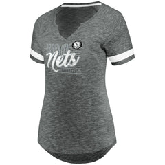 Gray/White Brooklyn Nets Women's Showtime Winning With Pride Notch Neck T-Shirt | NBA