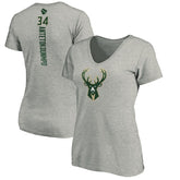 Heathered Gray Giannis Antetokounmpo Milwaukee Bucks Women's Playmaker Name & Number V-Neck T-Shirt | NBA