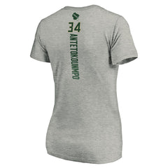 Heathered Gray Giannis Antetokounmpo Milwaukee Bucks Women's Playmaker Name & Number V-Neck T-Shirt | NBA