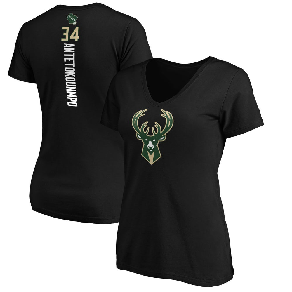 Black Giannis Antetokounmpo Milwaukee Bucks Women's Playmaker Name & Number V-Neck T-Shirt | NBA
