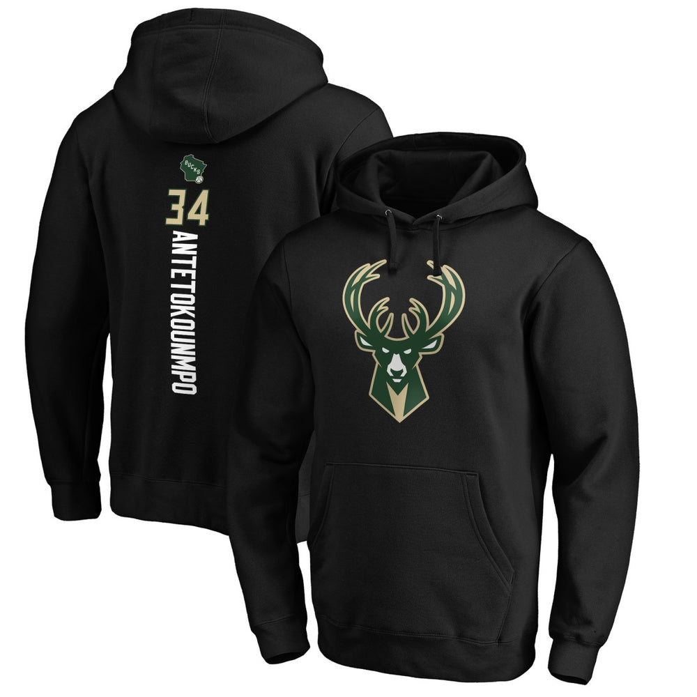 Black Giannis Antetokounmpo Milwaukee Bucks Playmaker Name & Number Pullover Hoodie | NBA