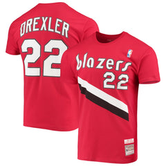 Red Clyde Drexler Portland Trail Blazers Hardwood Classics Player Name & Number T-Shirt | NBA