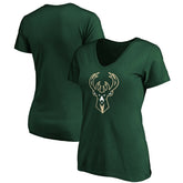 Hunter Green Milwaukee Bucks Women's Primary Logo Team V-Neck T-Shirt | NBA