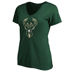 Hunter Green Milwaukee Bucks Women's Primary Logo Team V-Neck T-Shirt | NBA