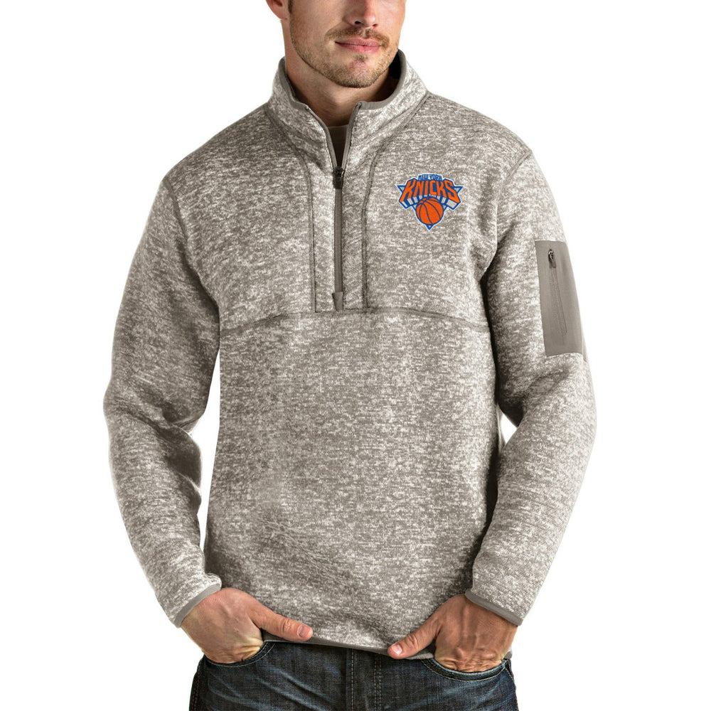 Natural New York Knicks Antigua Fortune Quarter-Zip Pullover Jacket | NBA