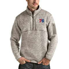 Natural Philadelphia 76ers Antigua Fortune Quarter-Zip Pullover Jacket | NBA