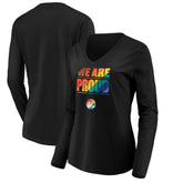Black Golden State Warriors Women's We Are Proud Long Sleeve V-Neck T-Shirt sale | NBA