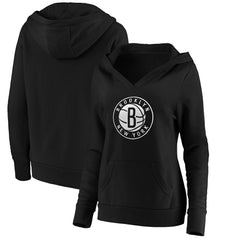 Black Brooklyn Nets Women's Primary Logo V-Neck Pullover Hoodie | NBA