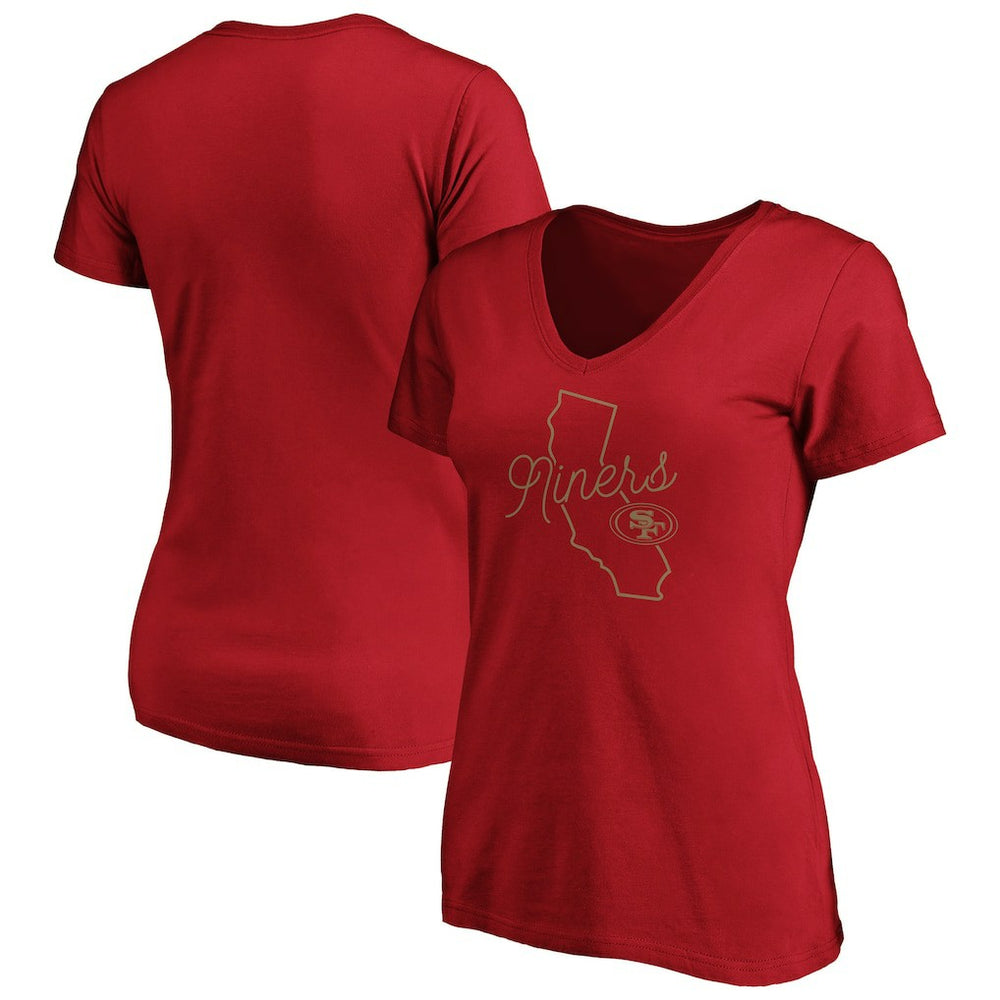San Francisco 49ers Women's Iconic Script State V-Neck T-Shirt | NFL Online