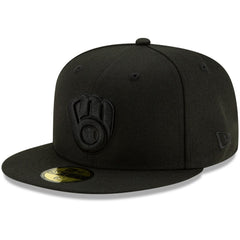Milwaukee Brewers New Era Black on Black 59FIFTY Fitted Hat - MLB Hats