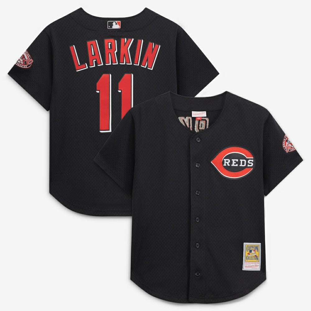 Barry Larkin Cincinnati Reds Mitchell & Ness Cooperstown Collection Mesh Batting Practice Button-Up Jersey - MLB Jerseys