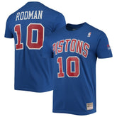 Blue Dennis Rodman Detroit Pistons Hardwood Classics Stitch Name & Number T-Shirt sale | NBA