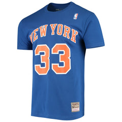 Blue Patrick Ewing New York Knicks Hardwood Classics Stitch Name & Number T-Shirt | NBA