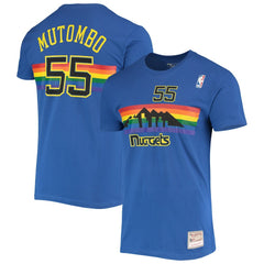 Royal Dikembe Mutombo Denver Nuggets Hardwood Classics Stitch Name & Number T-Shirt sale | NBA