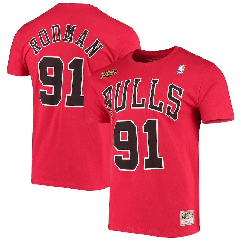 Red Dennis Rodman Chicago Bulls Hardwood Classics Stitch Name & Number T-Shirt sale | NBA