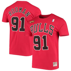 Red Dennis Rodman Chicago Bulls Hardwood Classics Stitch Name & Number T-Shirt sale | NBA