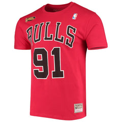 Red Dennis Rodman Chicago Bulls Hardwood Classics Stitch Name & Number T-Shirt sale | NBA