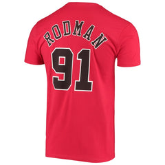 Red Dennis Rodman Chicago Bulls Hardwood Classics Stitch Name & Number T-Shirt sale | NBA