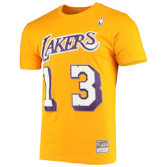 Gold Wilt Chamberlain Los Angeles Lakers Hardwood Classics Stitch Name & Number T-Shirt | NBA