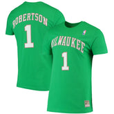 Green Oscar Robertson Milwaukee Bucks Hardwood Classics Stitch Name & Number T-Shirt | NBA