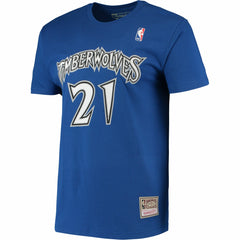 Blue Kevin Garnett Minnesota Timberwolves Hardwood Classics Stitch Name & Number T-Shirt | NBA