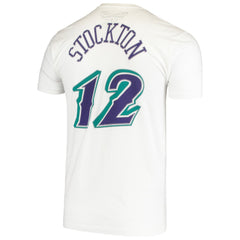 White John Stockton Utah Jazz Hardwood Classics Stitch Name & Number T-Shirt | NBA