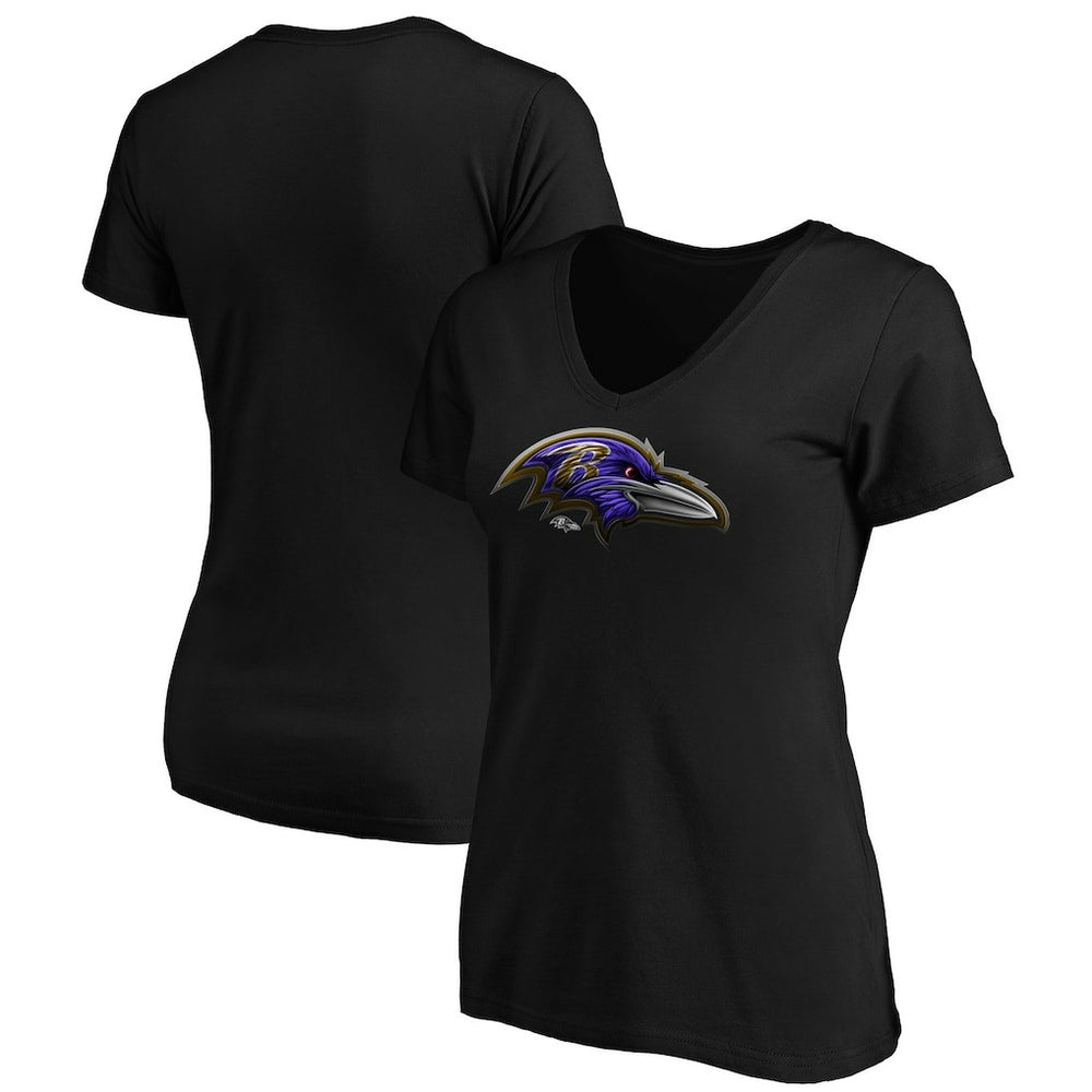 Baltimore Ravens Women's Midnight Mascot Logo V-Neck T-Shirt | NFL Outlet