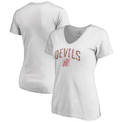 New Jersey Devils Women's Floral Arched V-Neck T-Shirt - NHL T-shirts