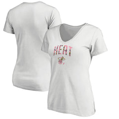 White Miami Heat Women's Floral Arch V-Neck T-Shirt | NBA