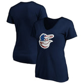 Baltimore Orioles Logo Women's Banner Wave V-Neck T-Shirt - MLB T-shirts